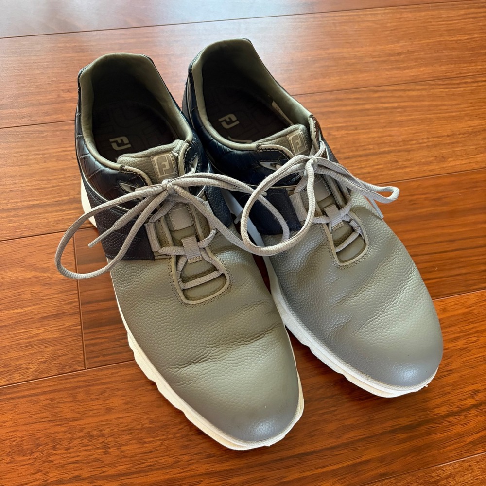 FootJoy MyJoys Pro SL Golf Shoes Grey Navy Leather Croc Print Mens Size 12